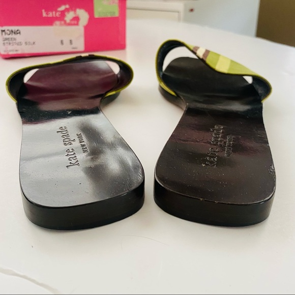 Kate Spade Mona Green Striped Silk Slip On Sandals Size 6 - Picture 5 of 8
